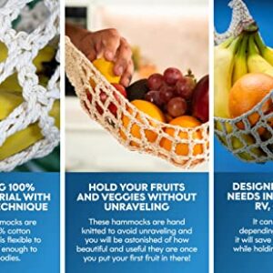 2 Pack Hanging Fruit Hammock - 2 Handwoven Cotton Produce, Banana, Macrame Fruit Hammocks For Kitchen Under Cabinet + 4 PCS Hooks - Storage That Saves Counter Space at Home, Boat, or Rv