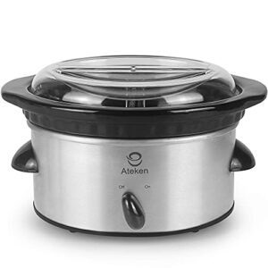 ateken supper mini slow cooker 2x0.5 quart oval double-flavor black ceramic pot stainless steel silver suit for dipping sauce