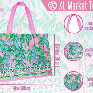 Lilly Pulitzer Pink/Green XL Market Shopper Bag, Oversize Reusable Grocery Tote with Comfortable Shoulder Straps, Suite Views