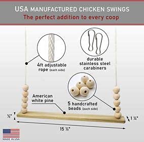 Chicken Swing Coop Toy Made in USA! Natural Wood Safe Durable Flat Bar Perch Ladder for Poultry Run Rooster Hens Chicks Pet Parrots Macaw Entertainment Stress Relief for Birds