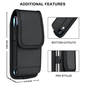 ykooe Cell Phone Pouch Nylon Holster Case with Belt Clip Cover Compatible with iPhone 12, 12 Pro, 11, 11 Pro, 13, 13 Pro, Max, XR X 6 7 8 Plus Samsung Galaxy S22 S20 S21 FE Ultra S10+ S9 A13 A01, XL