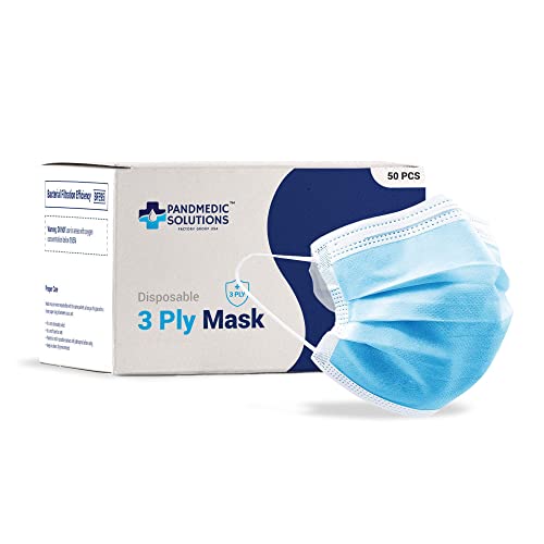 PandMedic Disposable Face Mask MADE in USA | Premium Medical American 3 Ply Safety Face Masks Breathable With Elastic Ear Loops - 50ct Box