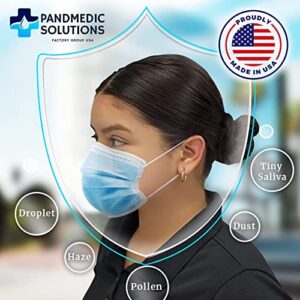 PandMedic Disposable Face Mask MADE in USA | Premium Medical American 3 Ply Safety Face Masks Breathable With Elastic Ear Loops - 50ct Box