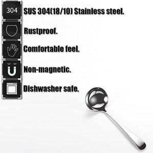 Wenkoni Small Soup Ladles,Sauce ladles,Gravy Soup Spoon Ladles,2 Pack 18/10 Non-magnetic Stainless Steel 7.6" Round Ladles (Color:Silver).