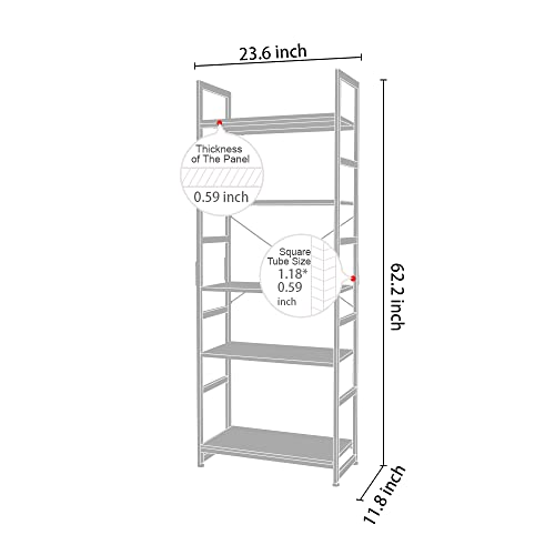 AZL1 Life Concept Bookshelf Rack 5 Tier Vintage Bookcase Shelf Organizer Modern Wood Look Accent Metal Frame Furniture Home Office,Rustic Brown