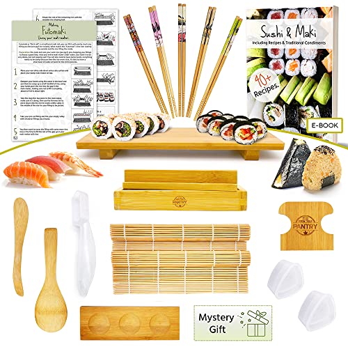 GROW YOUR PANTRY Sushi Making Kit - Make Every Type of Sushi with Rolling Mats, Maki, Onigiri, Nigiri Molds aswell as an Center Sushi Plate for the whole Family to Sit Around