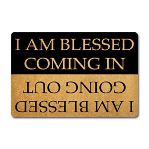 julia funny welcome doormats hello doormat i am blessed coming i am blessed going out bless doormat (23.7 in x 15.6 in) fabric top with a anti-slip rubber back for the entrance way indoor doormats
