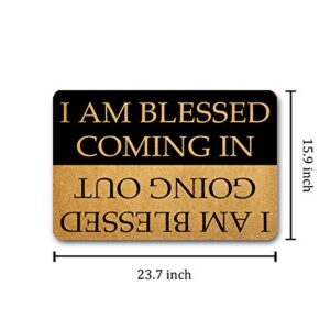 Julia Funny Welcome Doormats Hello Doormat I AM Blessed Coming I AM Blessed Going Out Bless Doormat (23.7 in X 15.6 in) Fabric Top with a Anti-Slip Rubber Back for The Entrance Way Indoor Doormats