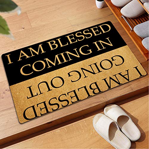 Julia Funny Welcome Doormats Hello Doormat I AM Blessed Coming I AM Blessed Going Out Bless Doormat (23.7 in X 15.6 in) Fabric Top with a Anti-Slip Rubber Back for The Entrance Way Indoor Doormats