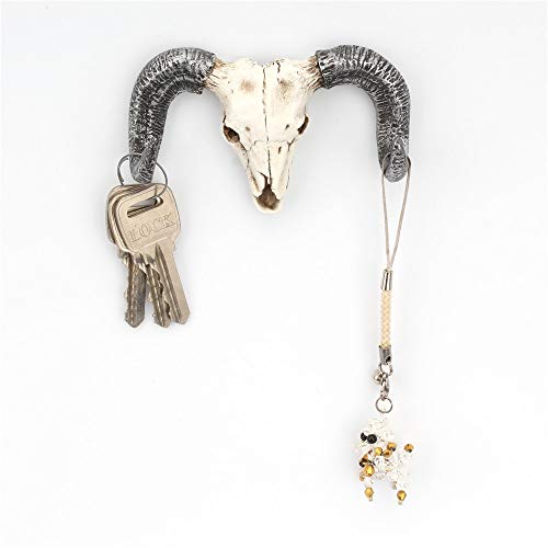 OnefunTech Ox Horn Skull Wall Hook,Creativity Vintage Polyresin Horn Wall Hanger Hooks for Clothes Hat Scarf Key Horns Hanger Rack Halloween Decoration