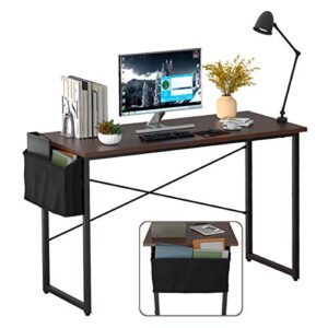 tangkula computer desk with storage bag, home office writing study desk, modern simple style laptop table (40", coffee)