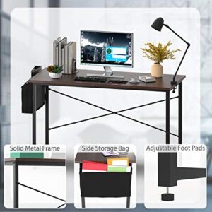 Tangkula Computer Desk with Storage Bag, Home Office Writing Study Desk, Modern Simple Style Laptop Table (40", Coffee)