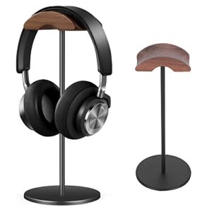 headphone stand holder with premium walnut wood headrest,headset stand hanger hook for desk with solid heavy base for all headphone sizes