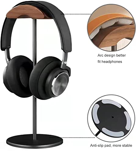 Headphone Stand Holder with Premium Walnut Wood Headrest,Headset Stand Hanger Hook for Desk with Solid Heavy Base for All Headphone Sizes