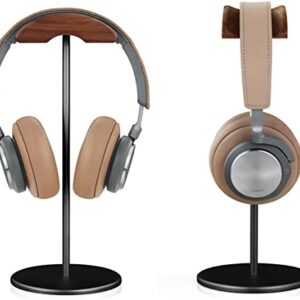 Headphone Stand Holder with Premium Walnut Wood Headrest,Headset Stand Hanger Hook for Desk with Solid Heavy Base for All Headphone Sizes