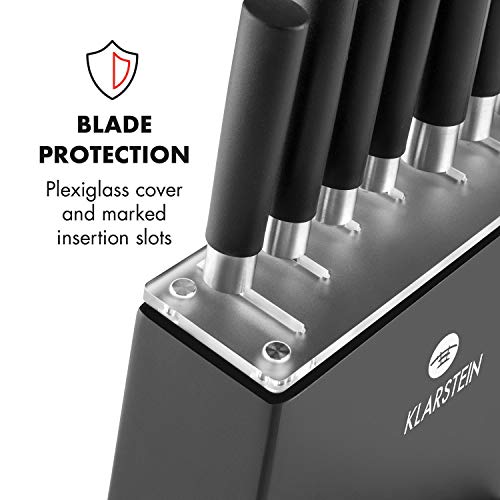 KLARSTEIN Kitano - 8 Piece Professional Chef Kitchen Knives Set with Block, Stainless Steel Blades, Anti-Slip Handles, Japanese Design, Touch of Far East - Piano Black