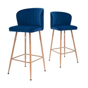 canglong velvet barstools counter height velour bar chairs home bar modern upholstered side dining chairs with metal legs for kitchen dining room restaurant set of 2,navy blue