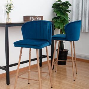 CangLong Velvet Barstools Counter Height Velour Bar Chairs Home Bar Modern Upholstered Side Dining Chairs with Metal Legs for Kitchen Dining Room Restaurant Set of 2,Navy Blue