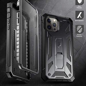 Poetic Spartan Series for iPhone 12 Pro Max 6.7 inch Case, Full-Body Rugged Dual-Layer Metallic Color Accent with Premium Leather texture Shockproof Protective Cover with Kickstand, Metallic Gun Metal