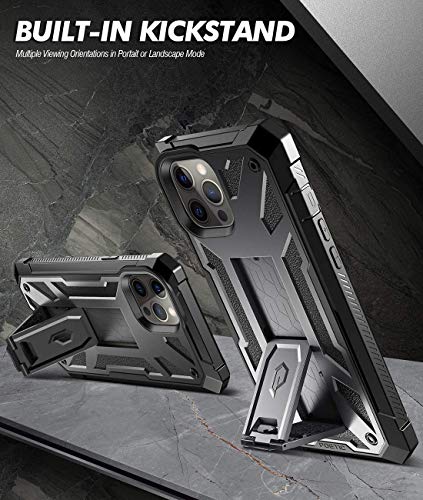 Poetic Spartan Series for iPhone 12 Pro Max 6.7 inch Case, Full-Body Rugged Dual-Layer Metallic Color Accent with Premium Leather texture Shockproof Protective Cover with Kickstand, Metallic Gun Metal