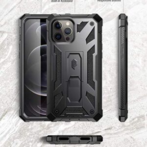 Poetic Spartan Series for iPhone 12 Pro Max 6.7 inch Case, Full-Body Rugged Dual-Layer Metallic Color Accent with Premium Leather texture Shockproof Protective Cover with Kickstand, Metallic Gun Metal