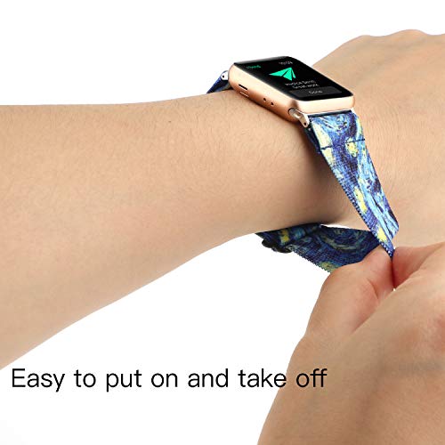 Adjustable Elastic Watch Band Compatible with Apple Watch 38mm 40mm 41mm, Nylon Stretchy Solo Loop Bracelet Women Replacement for iWatch Series SE/7/6/5/4/3/2/1 (Starry Sky, 38mm/40mm/41mm)