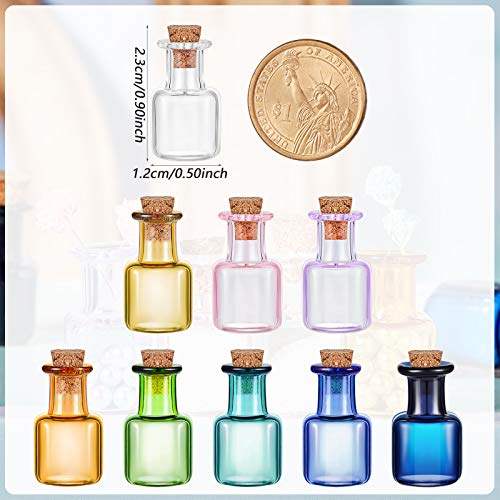 18 Pieces Colored Tiny Spell Jars Glass Mini Potion Bottles with Cork Stoppers Square Cork Bottles for Party Wedding DIY Decoration