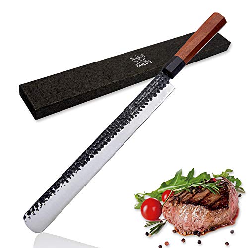 FAMCÜTE 12 Inch Slicing Carving Knife, 3 Layer 9CR18MOV Clad Steel w/octagon Handle brisket knife for Home Kitchen and Restaurant Slicing Brisket Turkey Meat