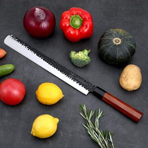 FAMCÜTE 12 Inch Slicing Carving Knife, 3 Layer 9CR18MOV Clad Steel w/octagon Handle brisket knife for Home Kitchen and Restaurant Slicing Brisket Turkey Meat