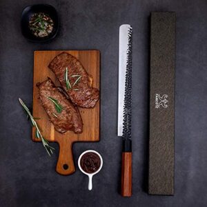 FAMCÜTE 12 Inch Slicing Carving Knife, 3 Layer 9CR18MOV Clad Steel w/octagon Handle brisket knife for Home Kitchen and Restaurant Slicing Brisket Turkey Meat