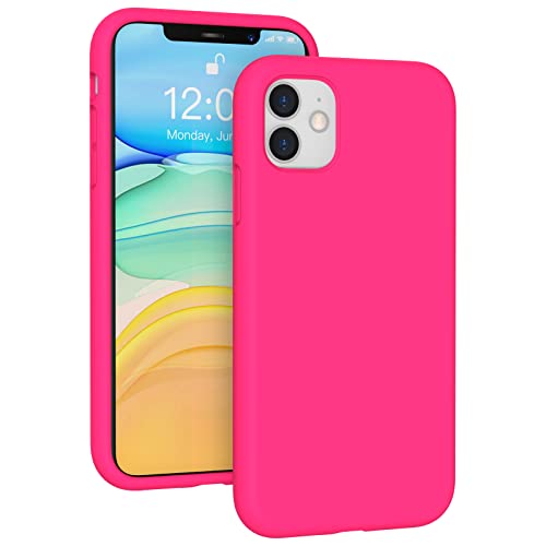 K TOMOTO Liquid Silicone Case Compatible with iPhone 11 (6.1"), Full Body Protection Gel Rubber Cover with Soft Microfiber Lining, Scratch Resistant Shockproof Protective Phone Case, Neon Pink