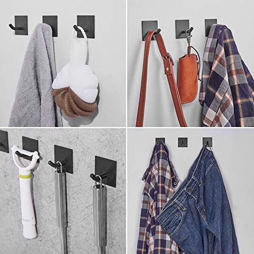 FOMANSH Heavy Duty Adhesive Hooks, Stick on Wall Adhesive Hangers, Strong Stainless Steel Holder, Self Adhesive Hooks for Kitchen Bathroom Home Door Towel Coat Key Robe 4 Packs Black