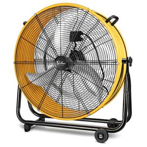 simple deluxe 30 inch heavy duty metal industrial drum fan, 3 speed air circulation for warehouse,workshop, factory and basement - high velocity, yellow