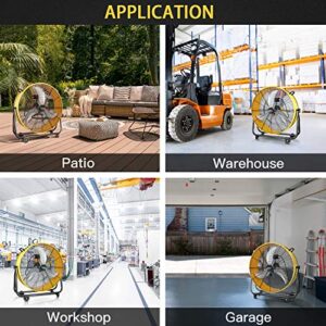 Simple Deluxe 30 Inch Heavy Duty Metal Industrial Drum Fan, 3 Speed Air Circulation for Warehouse,Workshop, Factory and Basement - High Velocity, Yellow