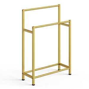 free standing towel holder gold towel rack for bathrooms with 2 towel rails metal floor clothes stand with rust-resistant finish to hang towels clothing and more