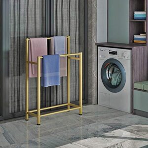 Free Standing Towel Holder Gold Towel Rack for Bathrooms with 2 Towel Rails Metal Floor Clothes Stand with Rust-Resistant Finish to Hang Towels Clothing and More