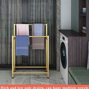 Free Standing Towel Holder Gold Towel Rack for Bathrooms with 2 Towel Rails Metal Floor Clothes Stand with Rust-Resistant Finish to Hang Towels Clothing and More