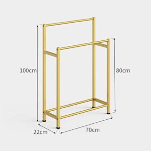 Free Standing Towel Holder Gold Towel Rack for Bathrooms with 2 Towel Rails Metal Floor Clothes Stand with Rust-Resistant Finish to Hang Towels Clothing and More