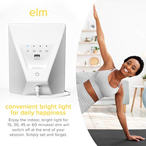 elm Light: Light Therapy Lamp - 10,000 Lux LED, UV-Free - Adjustable Brightness, Custom Angle & Auto Countdown Timer - USB Port for Phone Charging - Replicate Natural Sunlight for Seasonal Blues