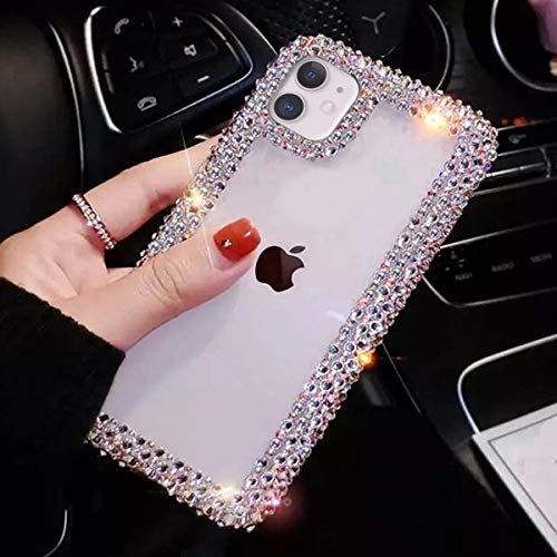 Bonitec Jesiya Compatible with iPhone 12 Case 3D Luxury Glitter Sparkle Bling Case Luxury Shiny Crystal Rhinestone Diamond Bumper Clear Protective Case Cover Clear for Women