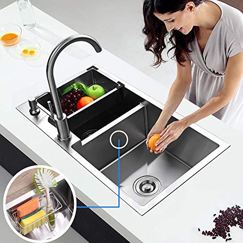 Adhesive Sponge Holder Brush Holder Sink Caddy Organizer Storage for Kitchen Sink, Stainless Steel Rustproof Waterproof No Drilling