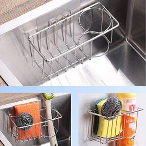 Adhesive Sponge Holder Brush Holder Sink Caddy Organizer Storage for Kitchen Sink, Stainless Steel Rustproof Waterproof No Drilling