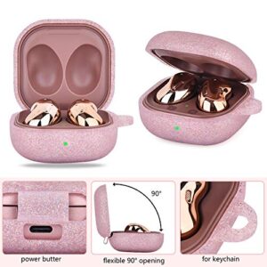 VISOOM Silicone Case Compatible with Samsung Galaxy Buds 2 Pro/Buds Live/Buds Pro-2022 Soft Carrying Case Protective Wireless Charging Cover Skin Accessories Keychain for Women&Girls (Rose Gold)