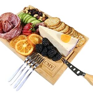 CMY COLLECTIONS Charcuterie Board, Cheese Server, Bamboo Cheese Board and Knife Set, Cheese Plate, Cheese Platter, Serving Tray - Reversible 2-in-1.