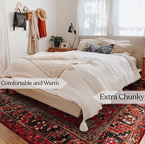 A1HC Chunky Knit Blanket, Organic Cotton, Couch Bed Soft Cotton Throw Blanket Large, 50x70 Inches