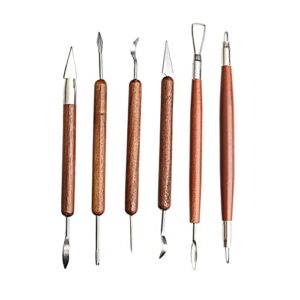 S & E TEACHER'S EDITION 6 Pcs Pottery & Clay Sculpting Tools, Double-Sided, Smooth Wooden Handles.