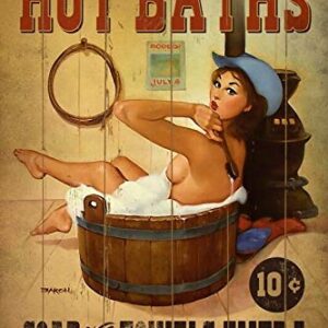 annekilly Vintage Hot Baths Country Western Old West Cowgirl Pin Up Girl Sexy Girl Man Cave Metal Tin Sign Home Bar Kitchen Restaurant Wall Deocr Plaque Signs 12x8inch