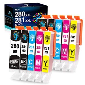 h&bo topmae compatible ink cartridge replacement for canon 280 281 pgi-280xxl cli-281xxl ink for pixma tr8520 tr7520 ts6120 ts6220 ts702 ts6100 ts6200 ts9520 ts6320 ts9521c printer (10 pack)