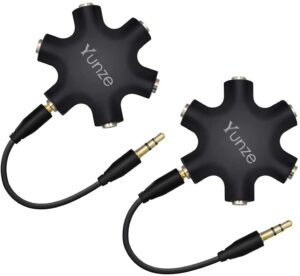 multi headphone audio splitter, 5-way jack 3.5mm audio headphone splitter stereo audio headset adapter, headphone splitter to connect up to 5 devices for classrooms, audio mixing, shared experiences
