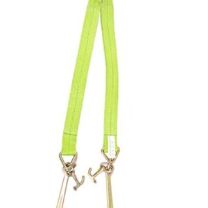 Mytee Products V Bridle Tow Strap 3" x 36" w/ 15" J Hook w/T-J Hooks, Hi VIZ/High Abrasion Green Webbing, 5400 lbs WLL | Recovery V-Strap w/Reinforced Webbing for Towing, Car Wrecker, Rollback